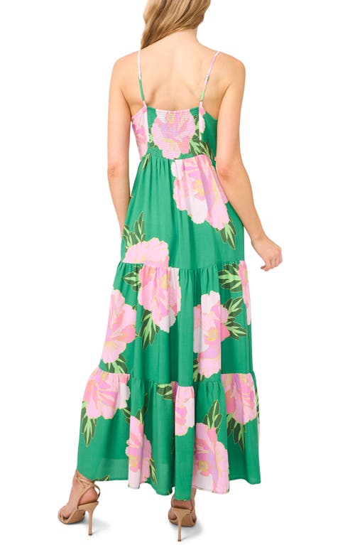Shop Cece Floral Ruffle Maxi Sundress In Medium Green