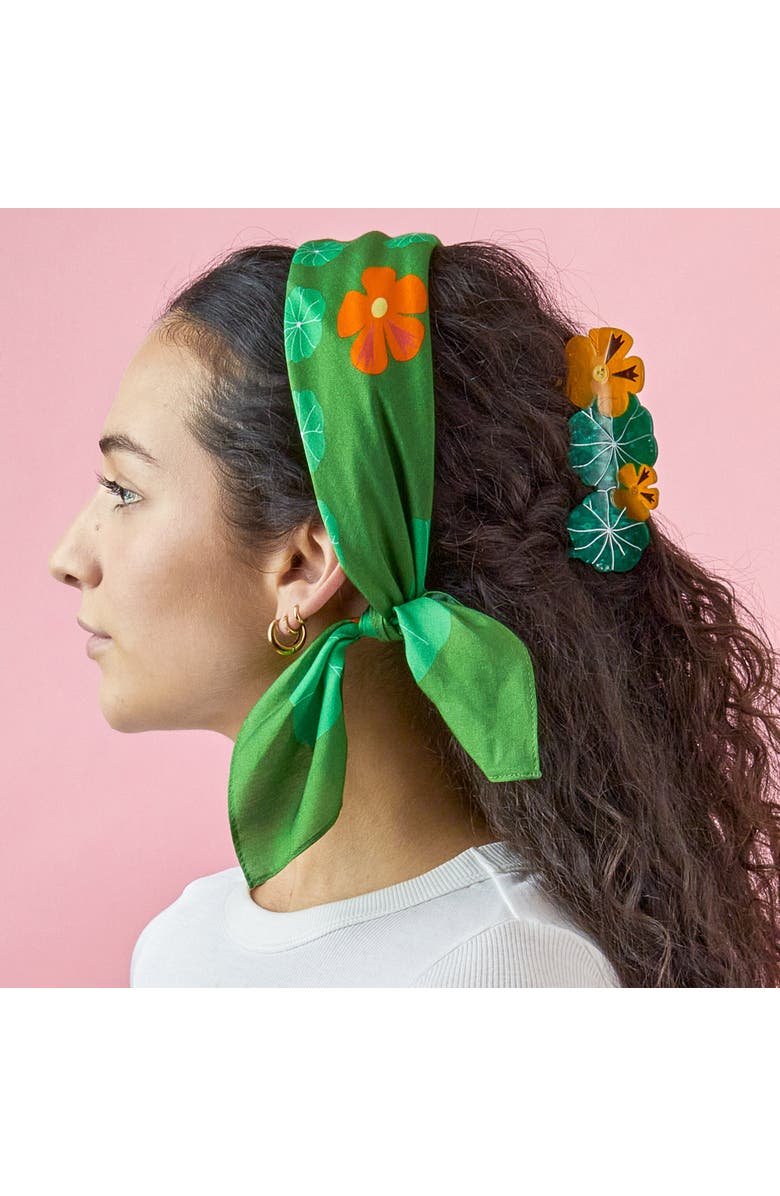 Centinelle Nasturtium Garden Cotton Silk Bandana, Alternate, color, Green