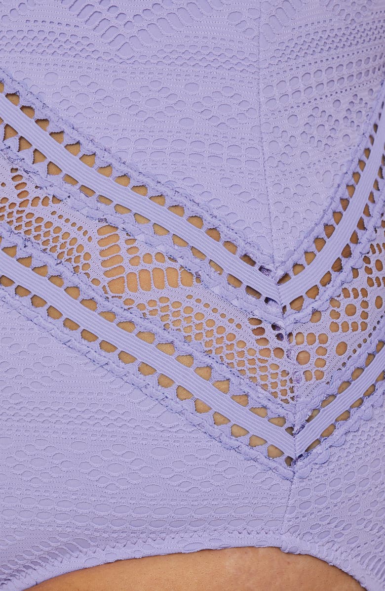 Becca Etc. Colorplay Lace Overlay One-Piece Swimsuit, Alternate, color, Bellflower