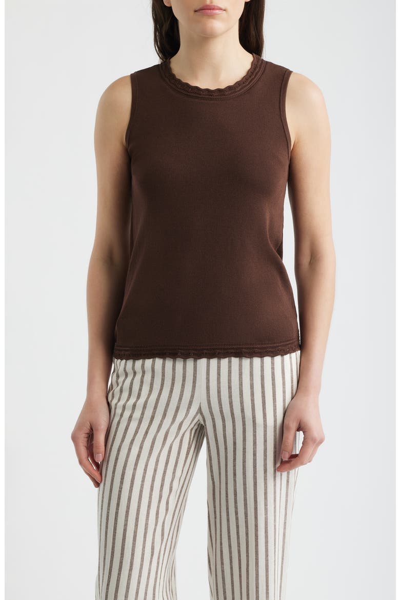 Scallop Trim Sleeveless Sweater, Main, color, DARK CHOCOLATE