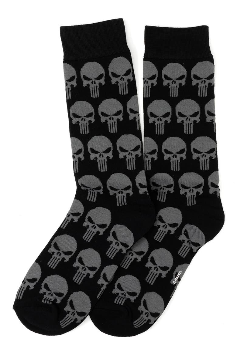 Punisher Socks & Lapel Pin Set, Alternate, color, BLACK
