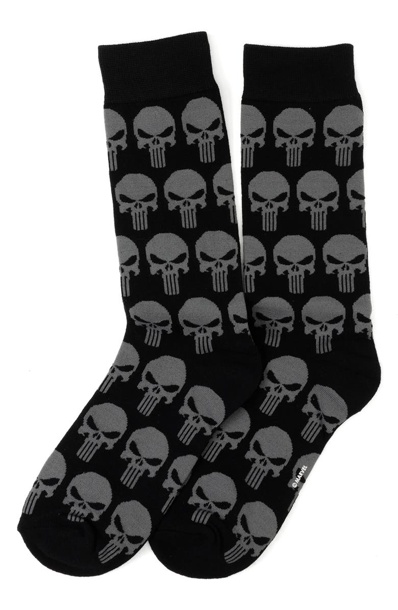 Cufflinks, Inc. Punisher Socks & Lapel Pin Set, Alternate, color, Black