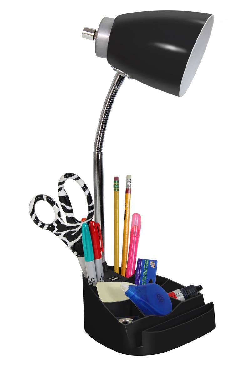 Gooseneck USB Port Organizer Desk Lamp, Alternate, color, BLACK