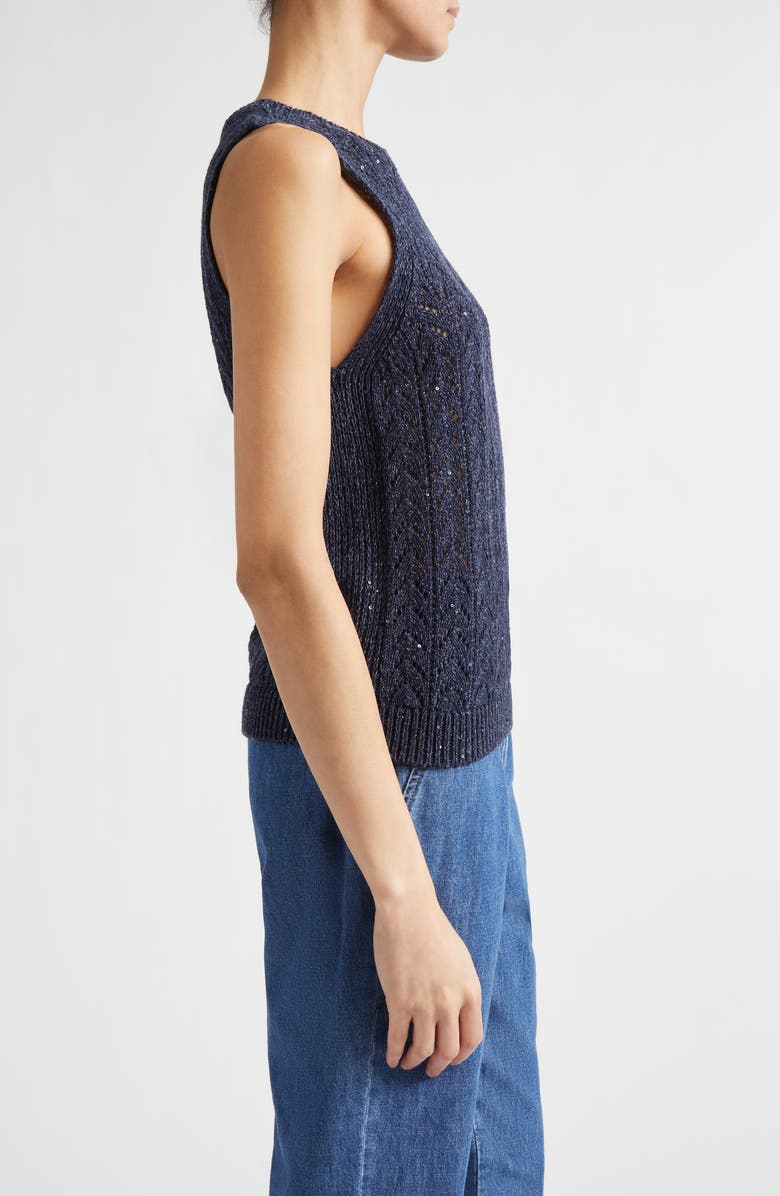 Eleventy Sequin Embellished Cotton & Linen Blend Sweater Vest, Alternate, color, 11N New Blue