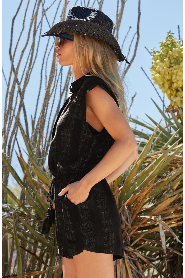 Villa Metallic Cover-Up Romper, Alternate, color, BLACK