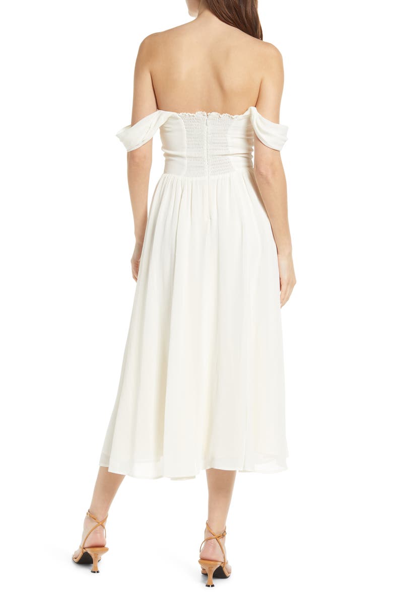 Reformation Violet Off the Shoulder Midi Dress, Alternate, color, 