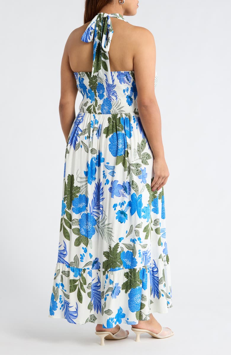 SUGARLIPS Zurie Floral Niam Smocked Midi Dress, Alternate, color, Wht-Blue-Green