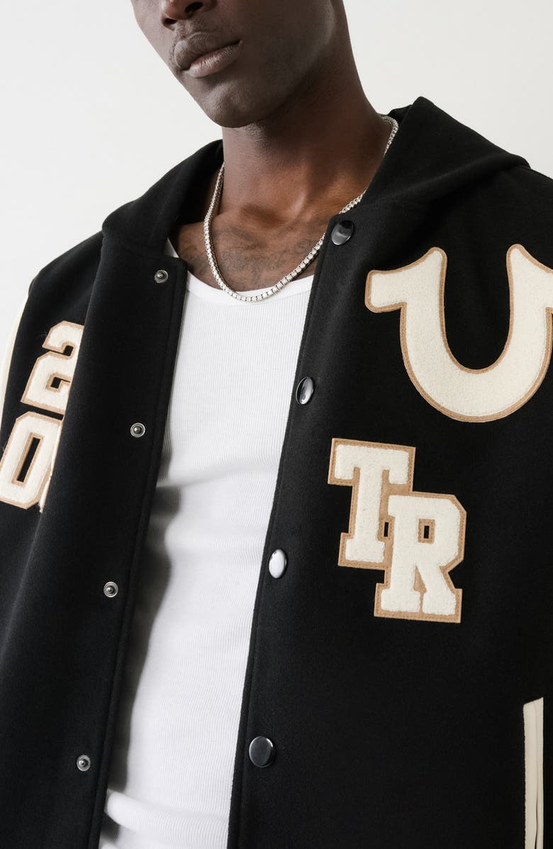 True Religion Brand Jeans Hooded Varsity Jacket, Alternate, color,