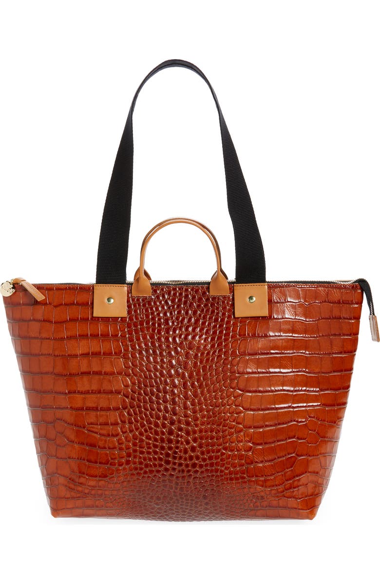 Clare V. Le Zip Sac Croc Embossed Leather Tote, Main, color,