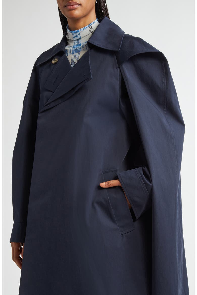 Asymmetric Cotton Twill Cape Trench Coat, Alternate, color, BRIGHT NAVY