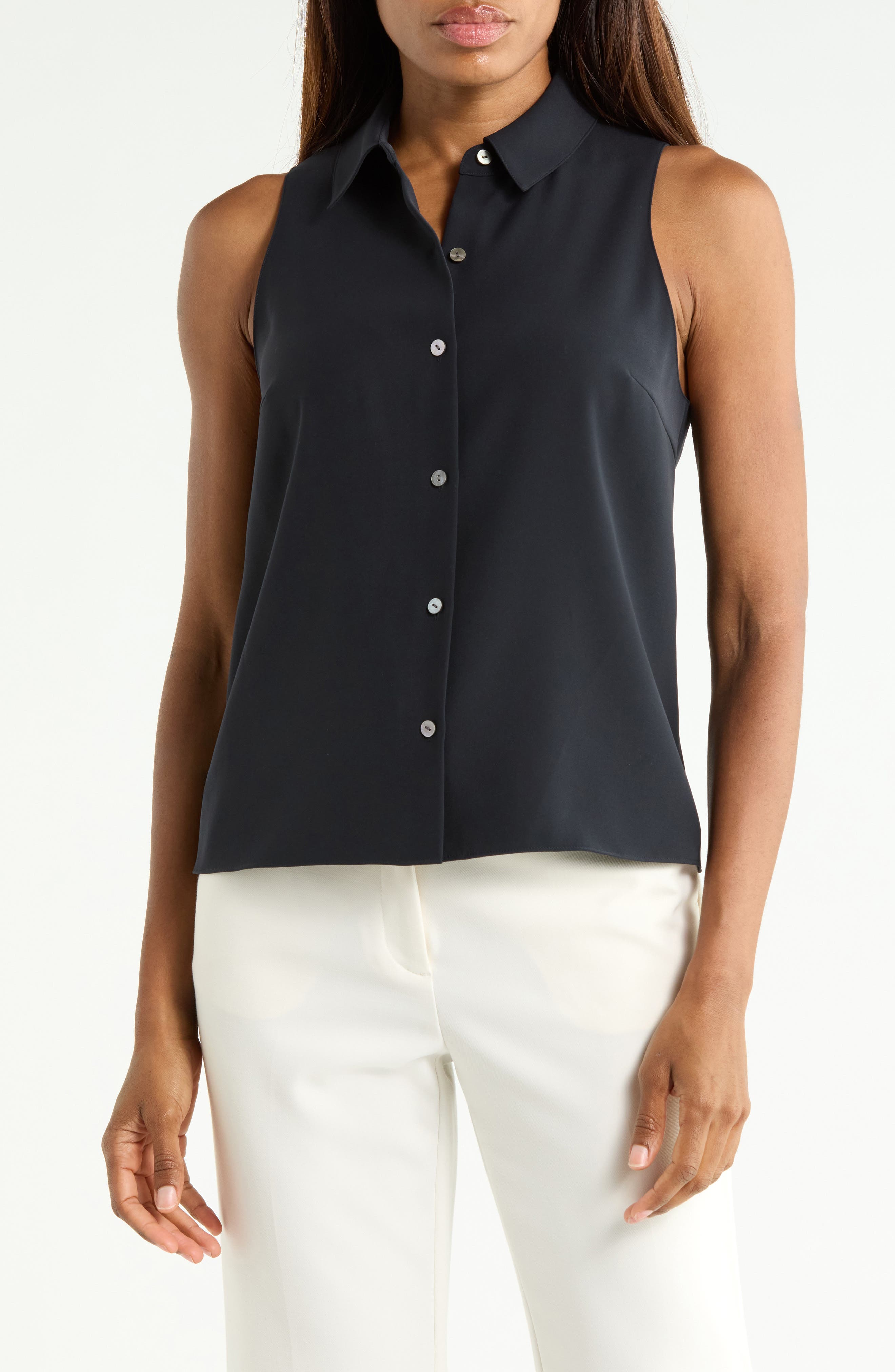 Sleeveless Shirt with Spread Collar