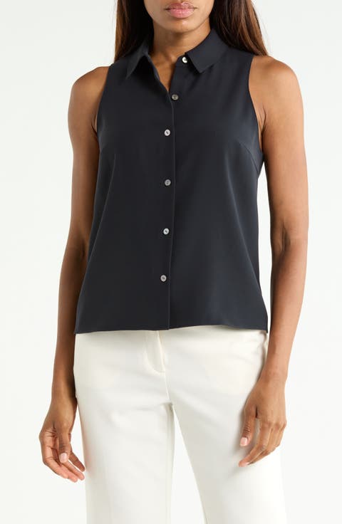 Sleeveless Shirt with Spread Collar
