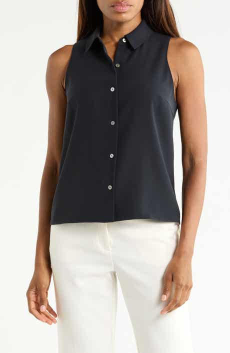 Sleeveless Shirt with Spread Collar