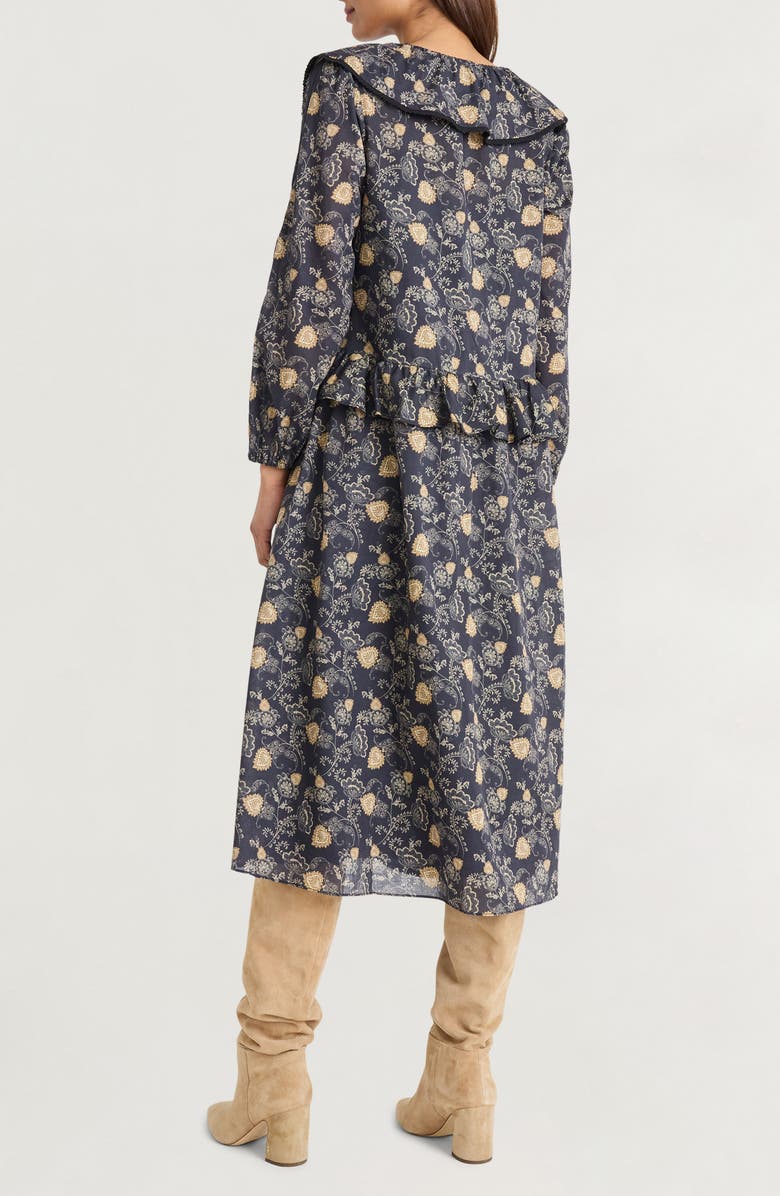 The Good Journey Ruffle Floral Print Long Sleeve Cotton Midi Dress, Alternate, color, Black/ Taupe/ Cream