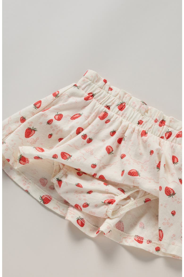 Print Cotton Flutter Sleeve Top & Skort Set, Alternate, color, IVORY EGRET STRAWBERRY BOWS
