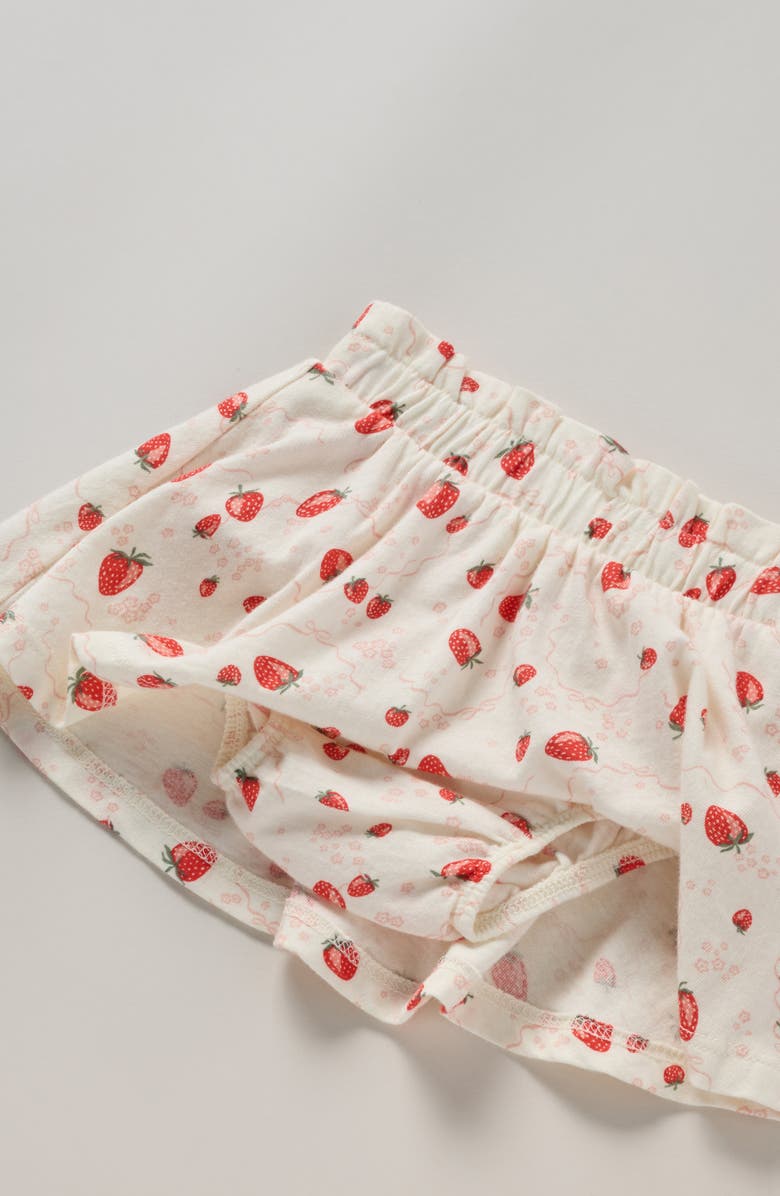 Nordstrom Print Cotton Flutter Sleeve Top & Skort Set, Alternate, color, Ivory Egret Strawberry Bows