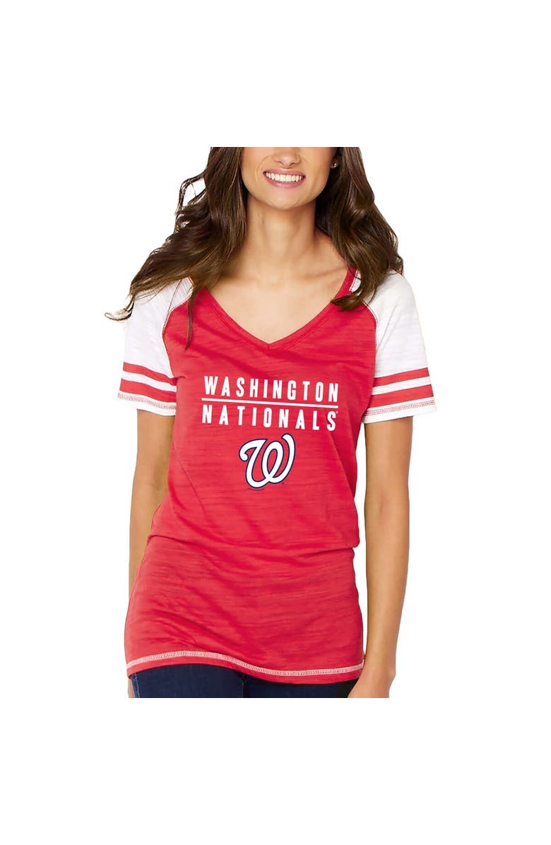 SOFT AS A GRAPE Women's Soft as a Grape Red Washington Nationals Color Block V-Neck T-Shirt, Alternate, color, 
