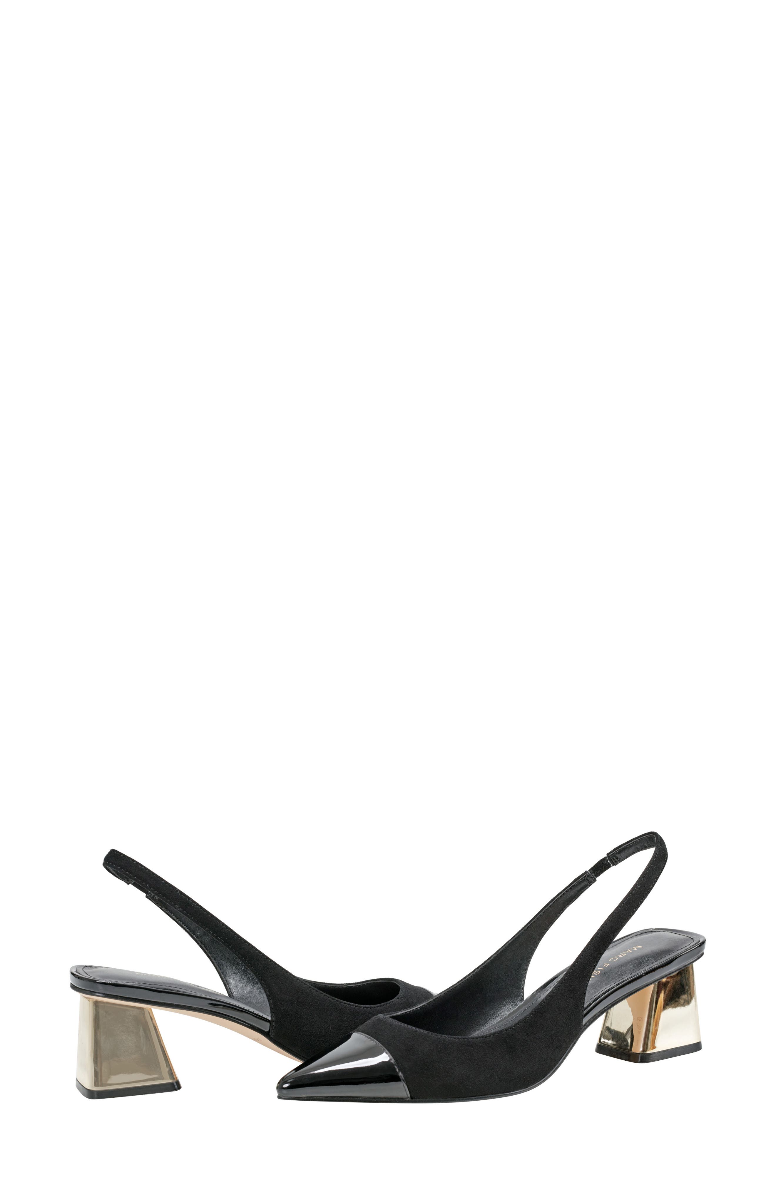 Marc Fisher Mirrored Block Heel Slingback Pump, Alternate, color, Black