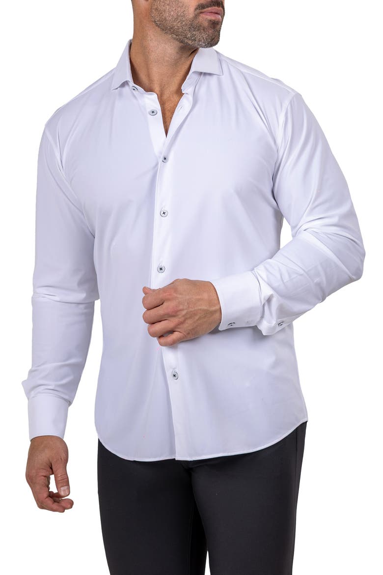 Eins Shaped Fit Marthy3008 White Knit Button-Up Shirt, Alternate, color, WHITE