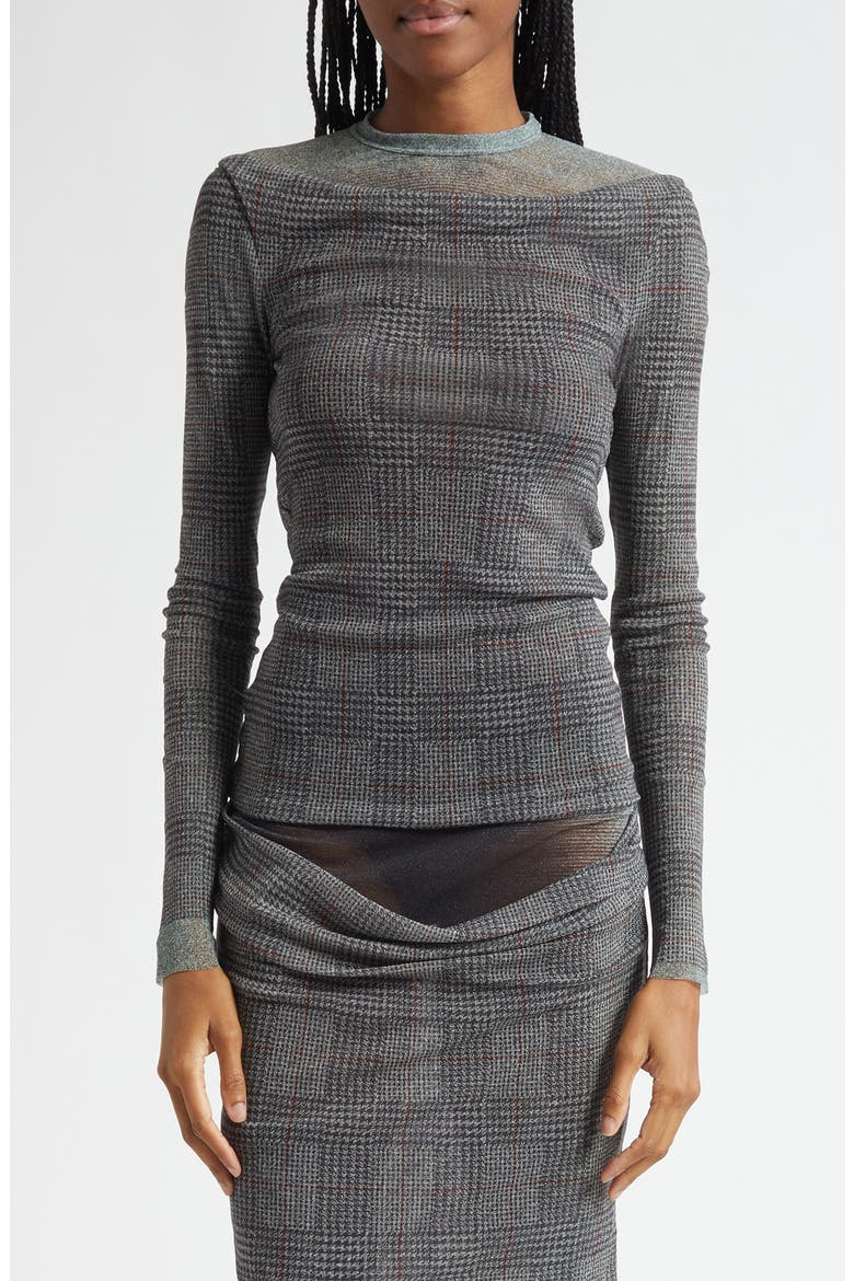 The Prince of Wales Plaid Tulle Top, Main, color, LIGHT GREY/ VANILLA/ RED
