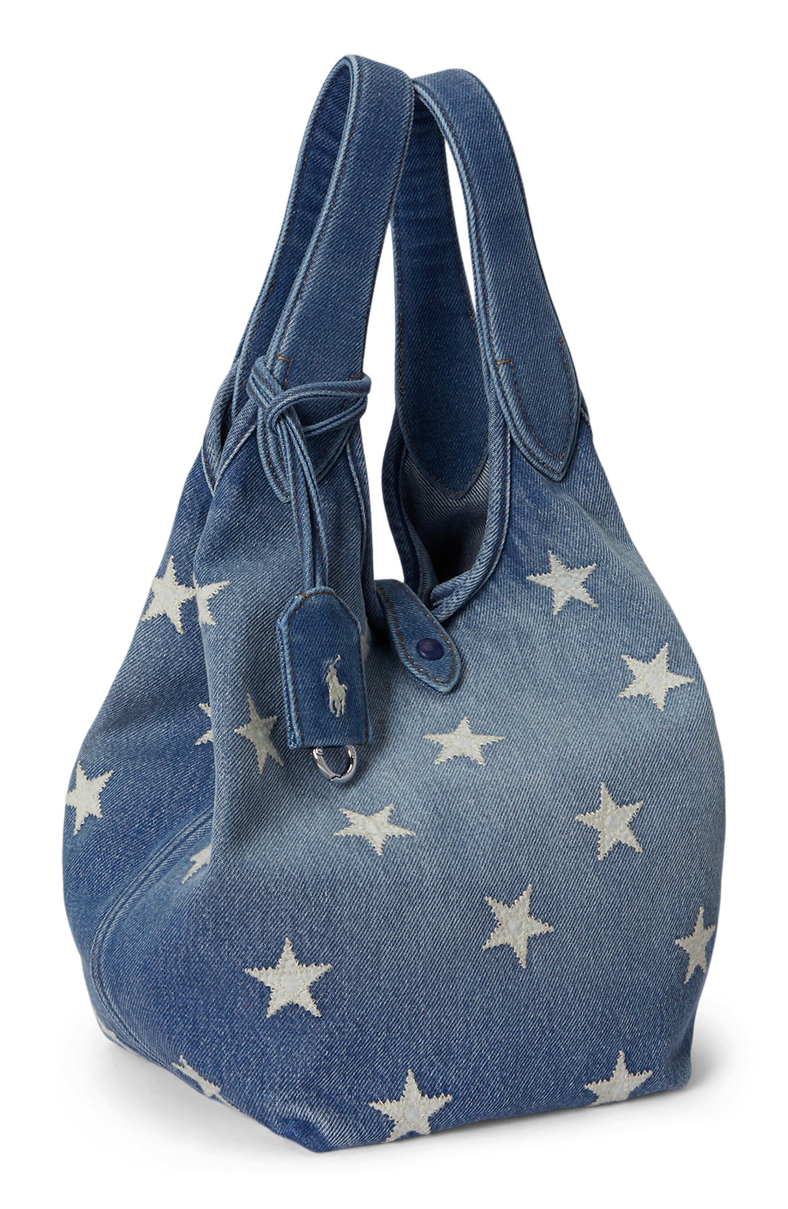 Polo Ralph Lauren Medium Star Print Denim Tote, Alternate, color, Christy Wash