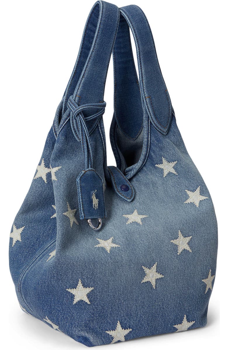 Polo Ralph Lauren Medium Star Print Denim Tote, Alternate, color, Christy Wash