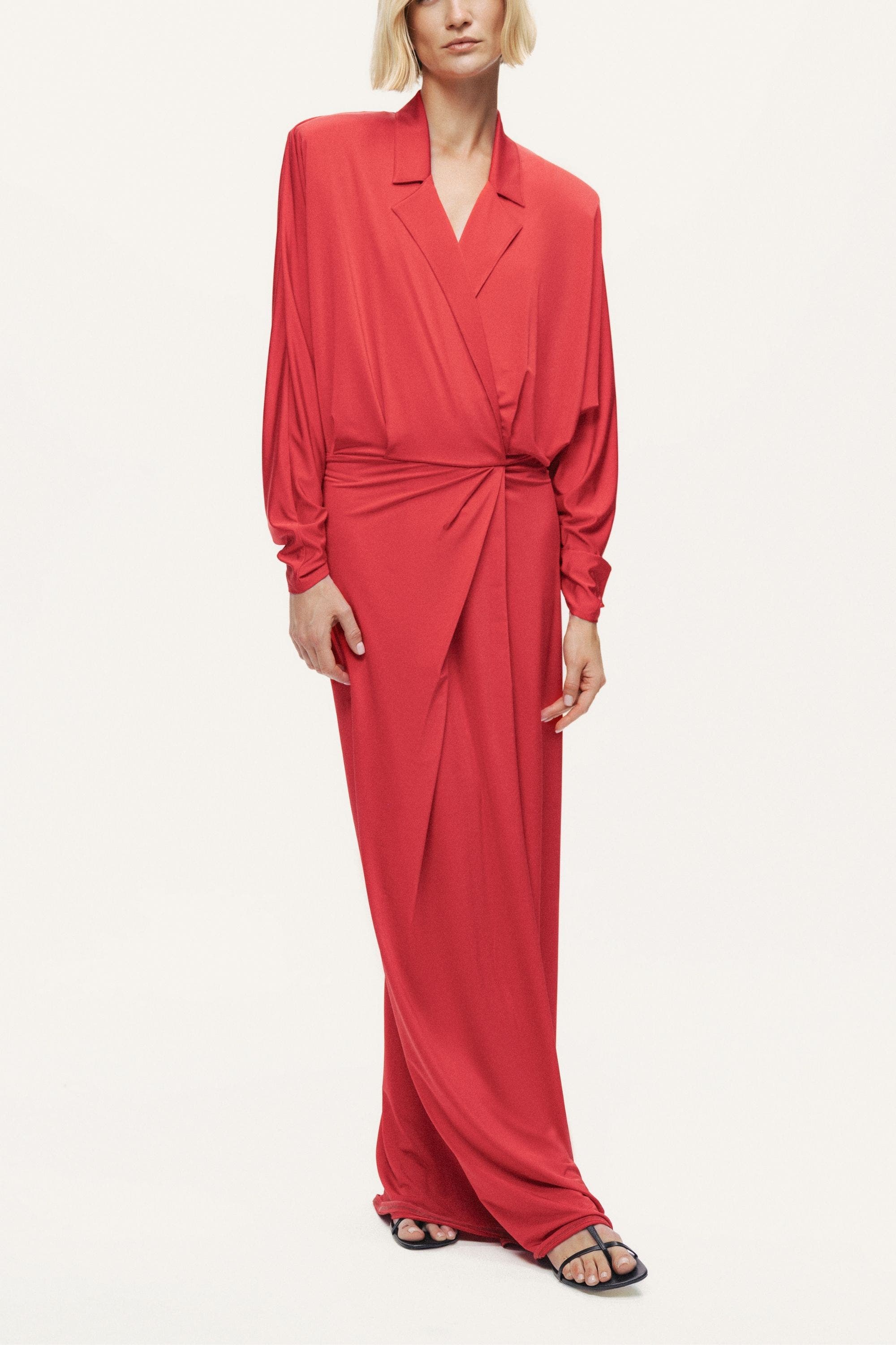 Shirt Collar Draped Maxi Dress - image 2