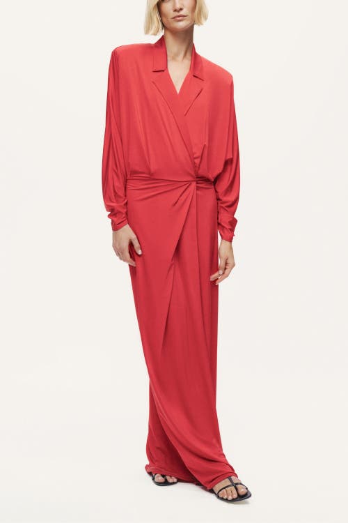 Nocturne Shirt Collar Draped Maxi Dress In Red