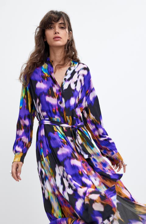 Long Sleeve Tie Belt Midi Dress