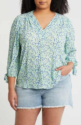 Renee C Ditsy Floral V-Neck Long Sleeve Top