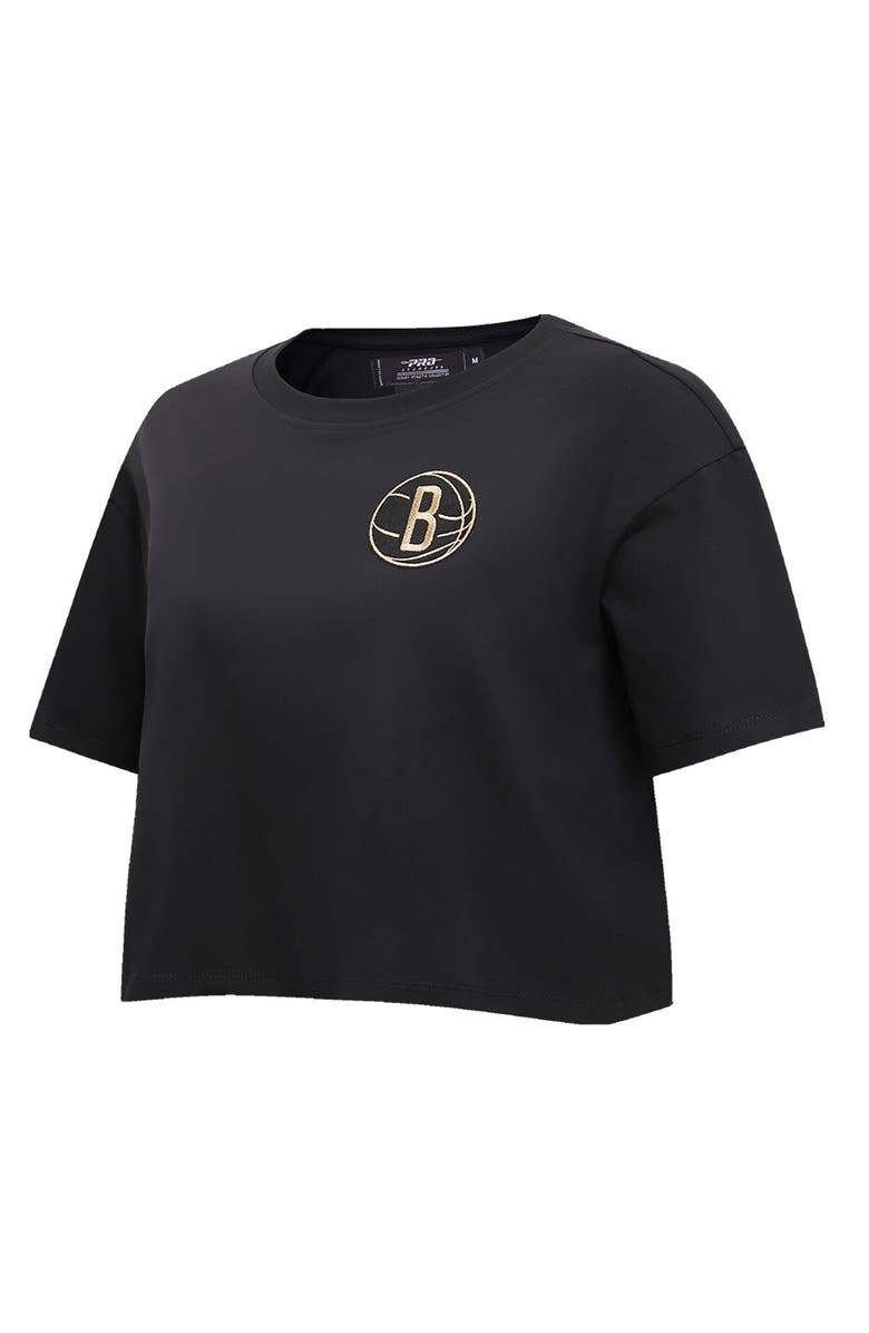 PRO STANDARD Women's Pro Standard Black Brooklyn Nets Holiday Glam Boxy T-Shirt, Alternate, color, Black