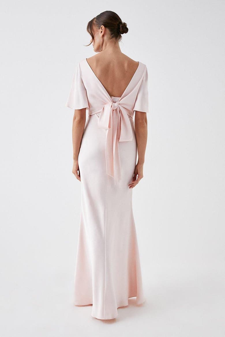 Tie Back Satin Bridesmaid Dress, Alternate, color, Blush
