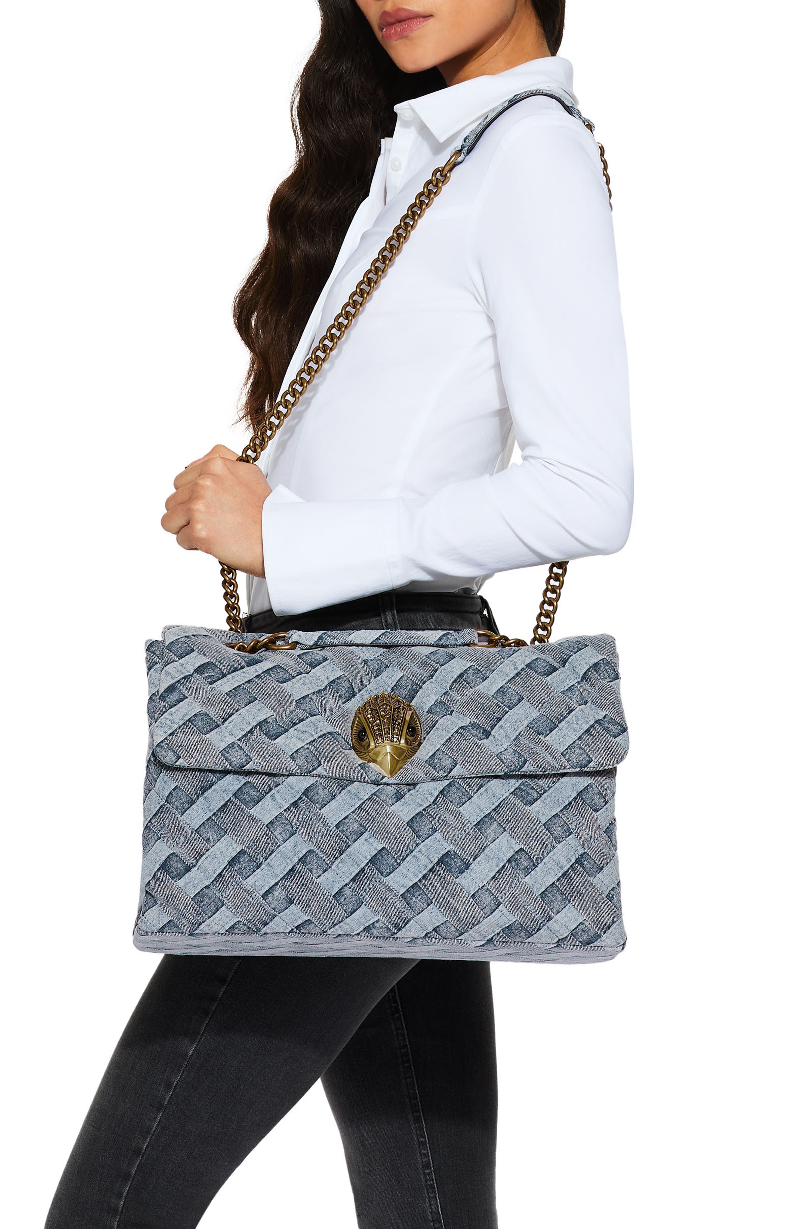 Kurt Geiger London Kensington Woven Denim Bag, Alternate, color, 