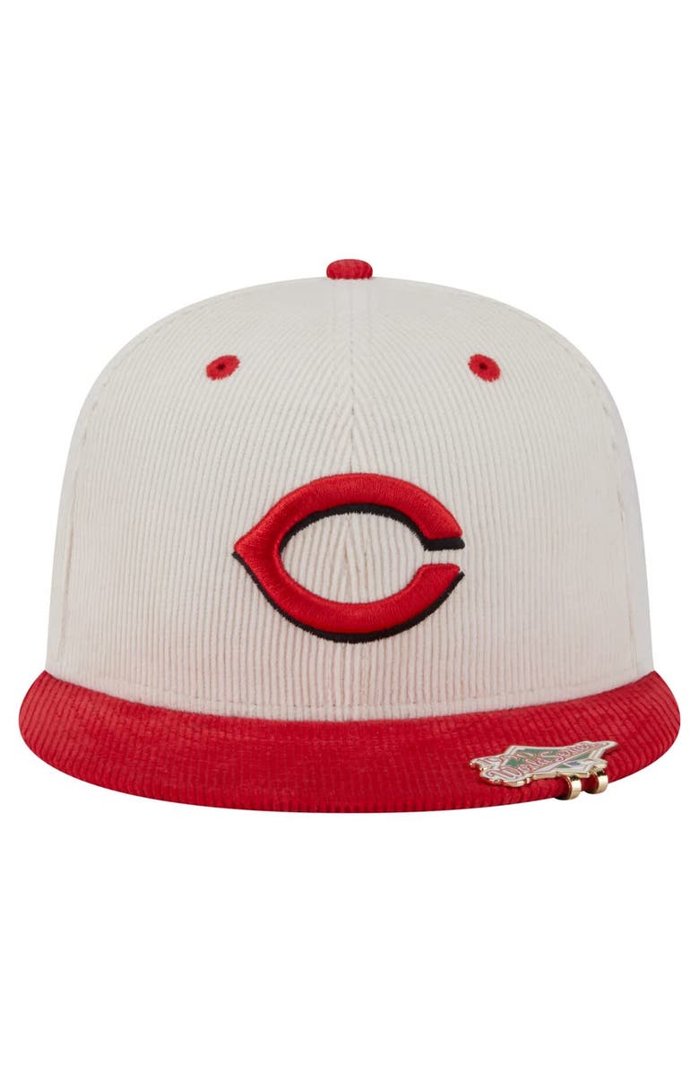 New Era Men's New Era Cream/Red Cincinnati Reds Two-Tone Corduroy 59FIFTY Fitted Hat, Alternate, color, 
