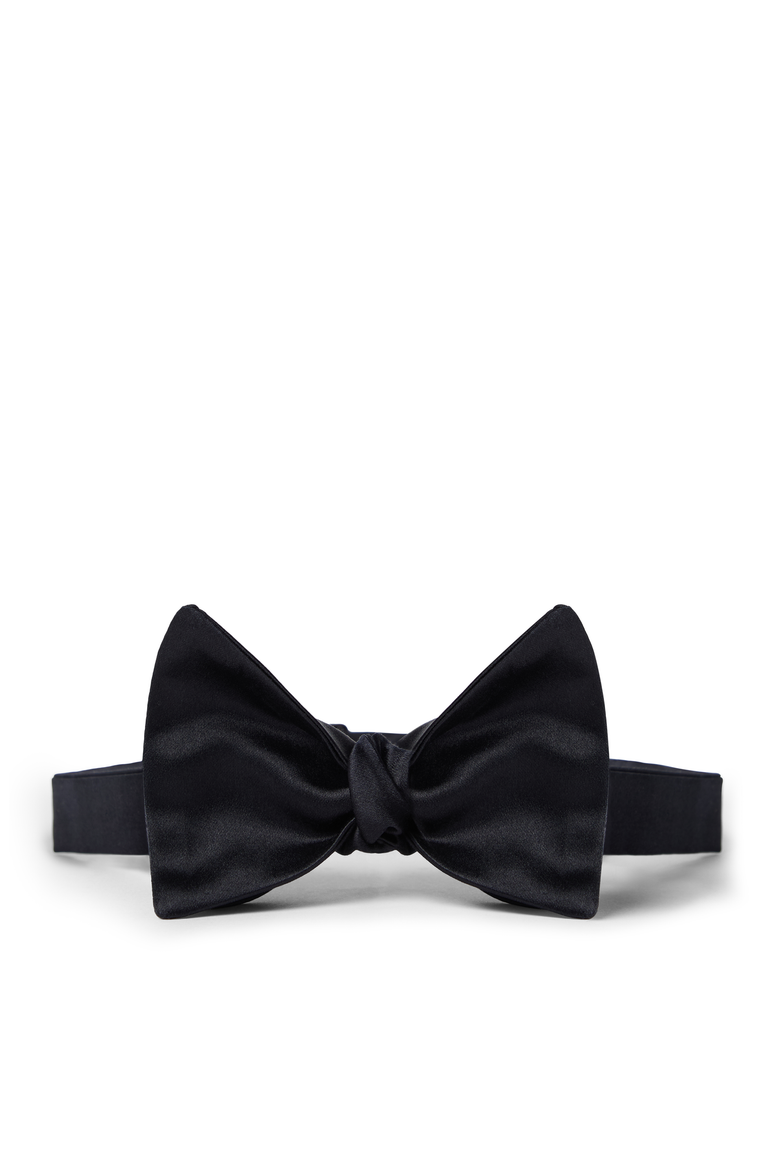 Cotton and silk satin bow tie, Main, color, Night