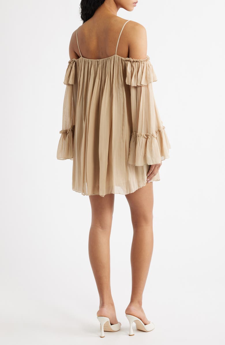 MANGO Cold Shoulder Long Sleeve Minidress, Alternate, color, Beige