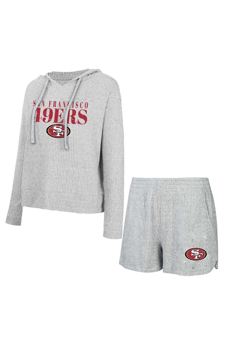 CONCEPTS SPORT Women's Concepts Sport Gray San Francisco 49ers Juniper Long Sleeve Hoodie T-Shirt & Shorts Set, Main, color, Gray