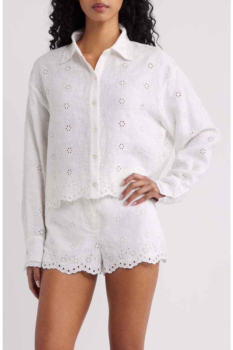 Delano Eyelet Linen Shirt, Main, color, OPTIC WHITE