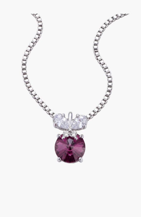 Amethyst Round Butterfly Accent Pendant Necklace