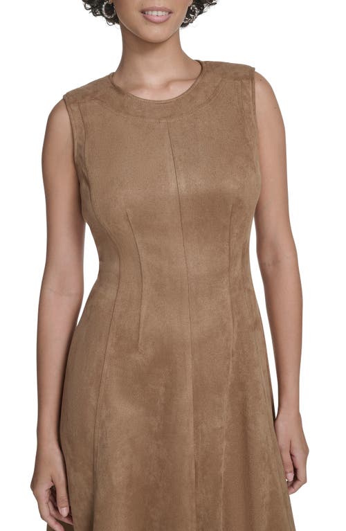 Calvin Klein Faux Suede Midi A-line Dress In Brown
