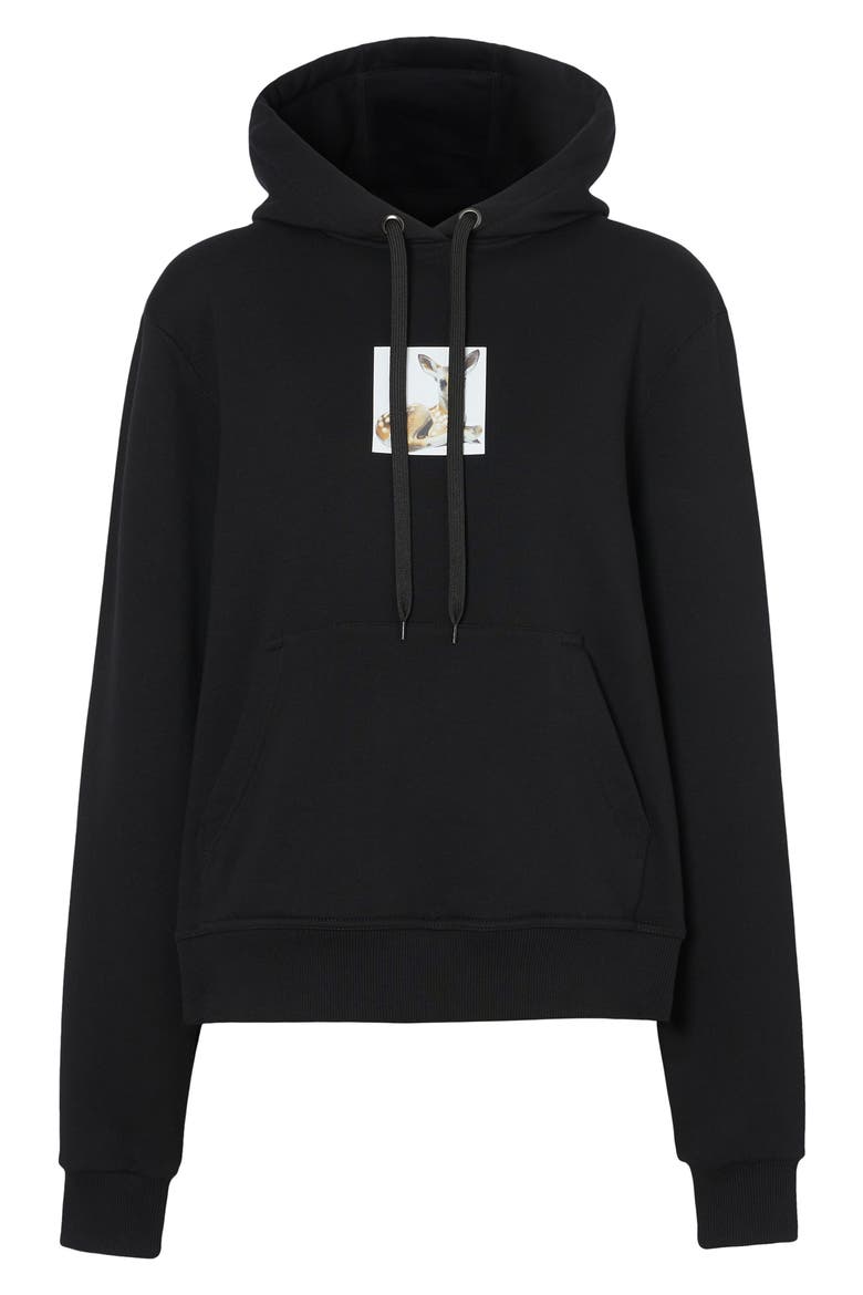 Junnes Deer Print Oversize Cotton Hoodie, Alternate, color, BLACK