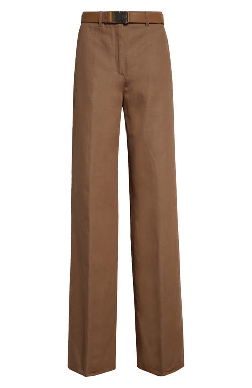 Max Mara Studio Murge Belted Cotton & Linen Drill Wide Leg Trousers In Tawny