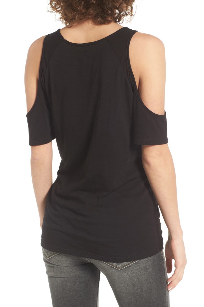 Twist Front Cold Shoulder Tee, Alternate, color, BLACK
