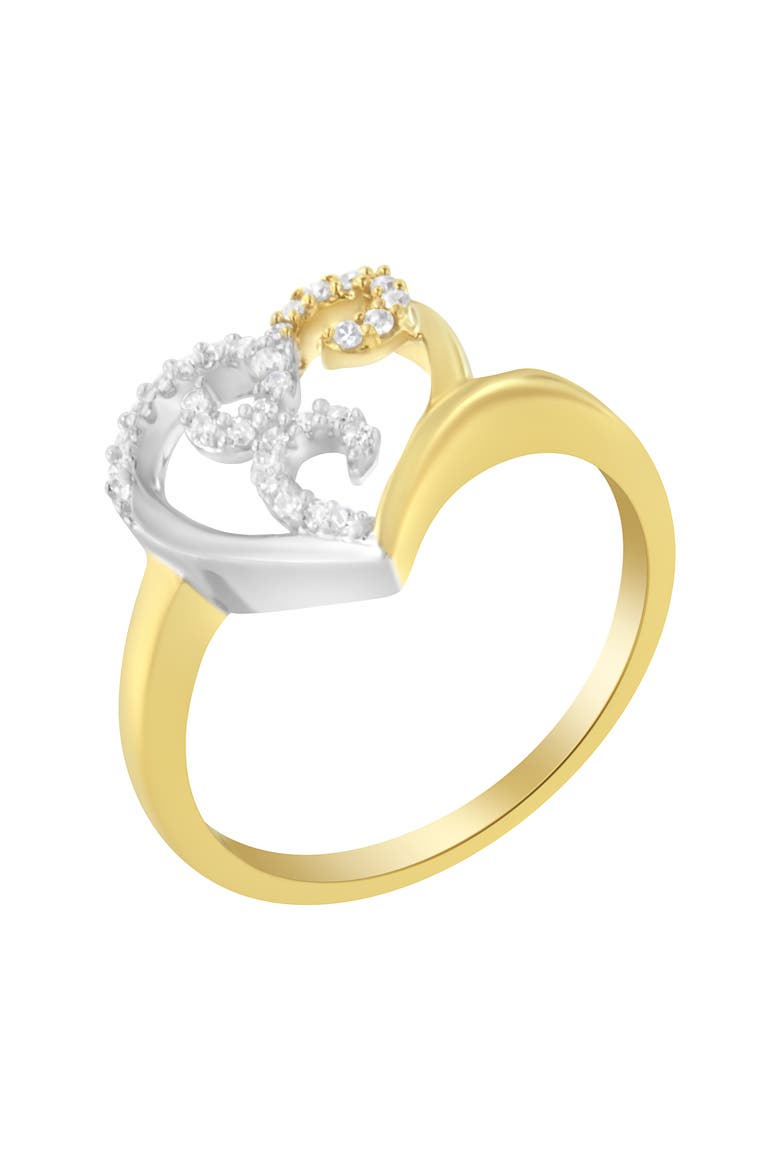 10K Two-Toned Gold 1/6 Cttw Diamond Heart Shape Cluster Ring, Alternate, color, Yellow Gold