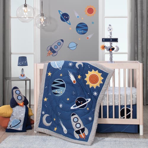 Lambs & Ivy Milky Way Stars And Planet Minky/faux Shearling Soft Baby Blanket In Gray