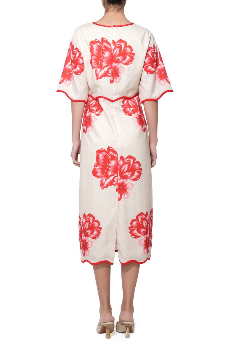 Sonia Floral Print Midi Dress, Alternate, color, CREAM/ RED