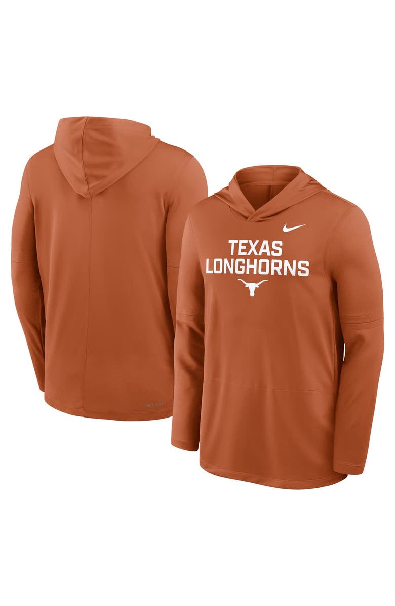 Nike Men's Nike Texas Orange Texas Longhorns 2025 Sideline Performance Long Sleeve Hoodie T-Shirt, Alternate, color, Burnt Orange