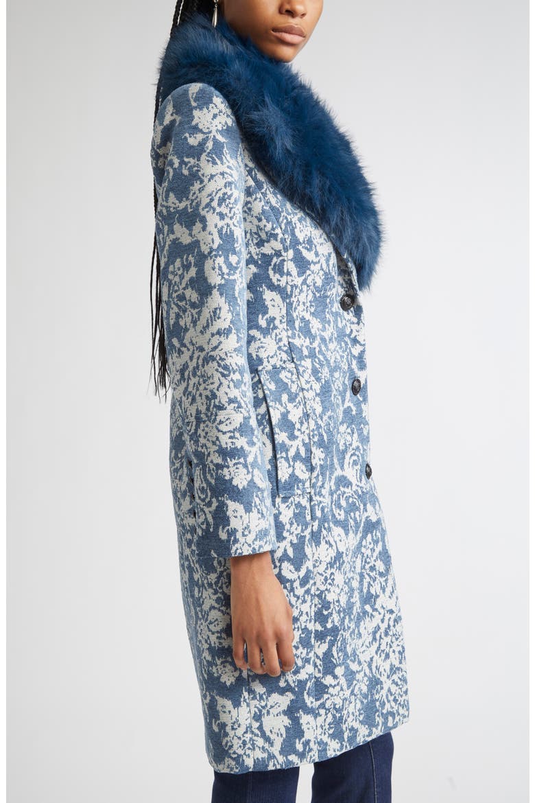 Laney Metallic Faux Fur Collar Coat, Alternate, color, DK BLUE STONE JACQUARD