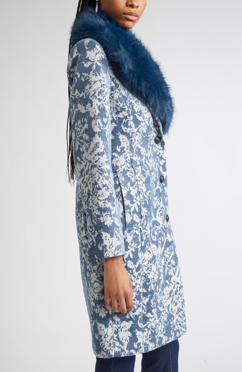 L'AGENCE Laney Metallic Faux Fur Collar Coat, Alternate, color, Dark Blue Stone Jacquard