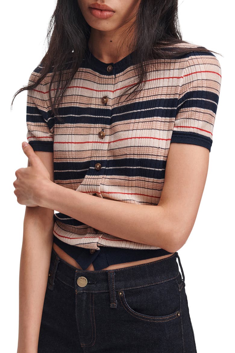 Teresa Silk Blend Striped Cardigan, Main, color, NAVY MULTI